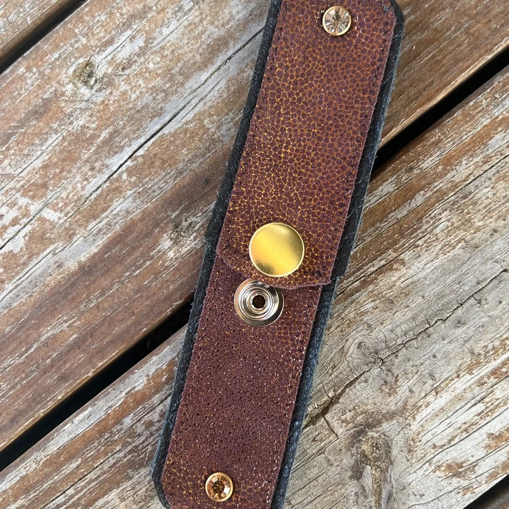 Brown glittery Leather on off black leather Apple Watch band
